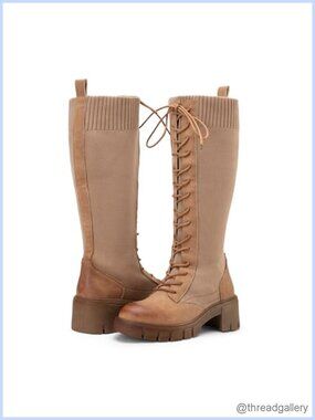 Women's Lace Up Platform Chunky Heel Knee High Combat Boots